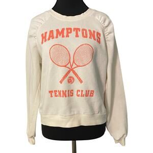 Oak & Trellis Hamptons Tennis Club Sweatshirt Cream Graphic Pullover Sm Preppy